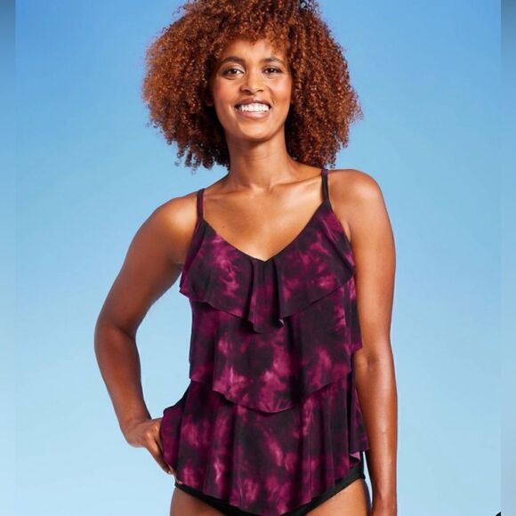 Aqua Green Swimwear Target Tiered Tankini Top Size  14 (X) NWT Magenta Pink - Picture 1 of 12